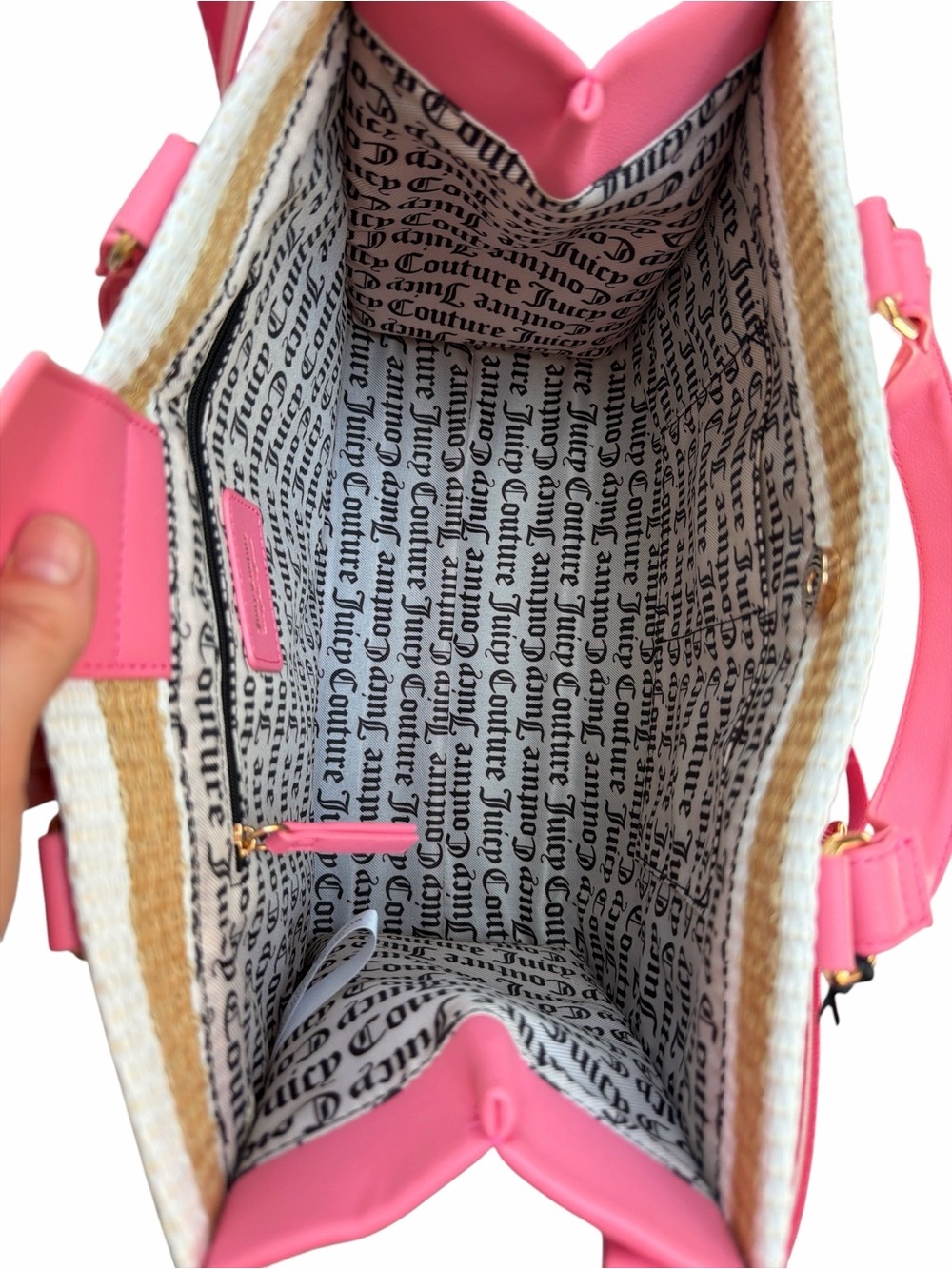 Juicy Couture Pink Trim Straw Satchel with Pink Logo - Picture 3 of 6